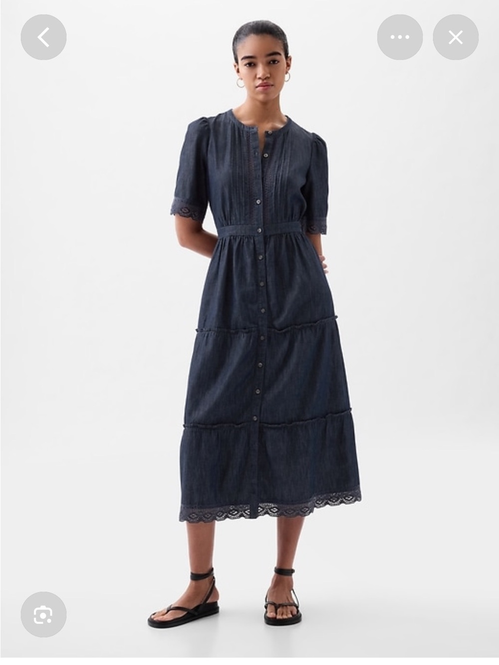 GAP Women's Indigo Denim Button-Front Tiered Midi Dress